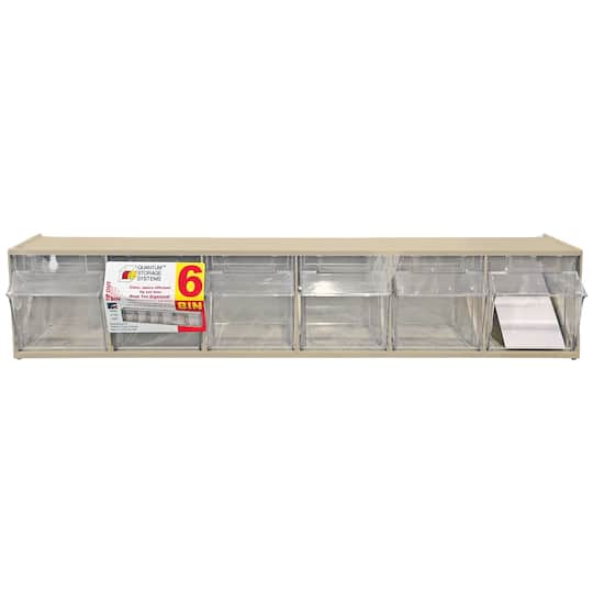 Quantum Storage Systems® 4.5" x 23.625" Ivory 6 Compartment Storage Box with Clear Tip Out Bins